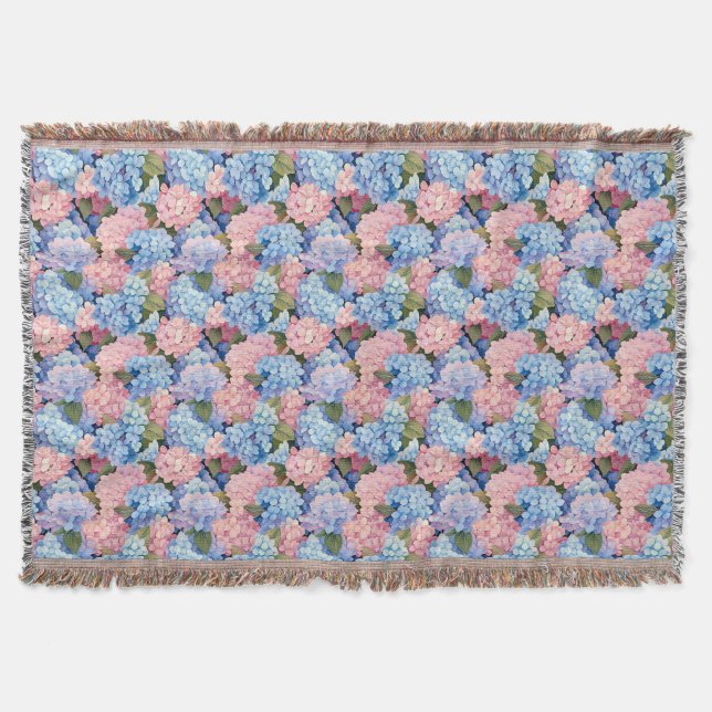 Seamless Of Pink and Blue Hydrangea Flowers Throw Blanket (Front)