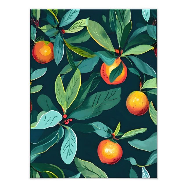  Seamless Orange and Leaf Pattern Photo Print (Front)