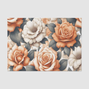 Seamless Orange and White Rose Pattern Tissue Paper
