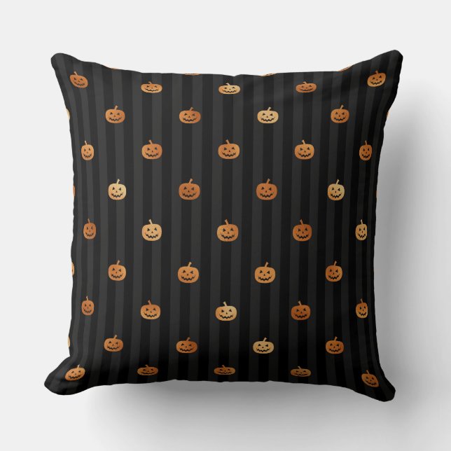 Seamless Orange Foil Pumpkins & Stripes Halloween Cushion (Front)