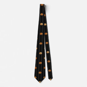 Seamless Orange Foil Pumpkins & Stripes Halloween Tie