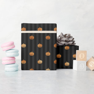 Seamless Orange Foil Pumpkins & Stripes Halloween Wrapping Paper