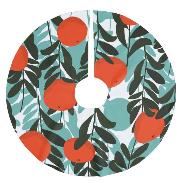 Seamless Orange Fruit Garden Print Brushed Polyester Tree Skirt (Front)