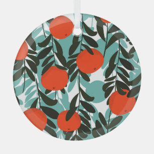 Seamless Orange Fruit Garden Print Glass Tree Decoration
