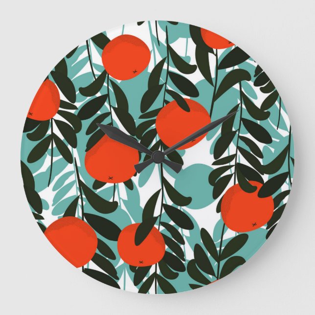 Seamless Orange Fruit Garden Print Large Clock (Front)
