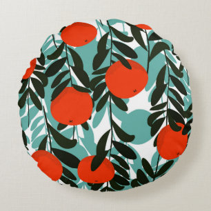 Seamless Orange Fruit Garden Print Round Cushion