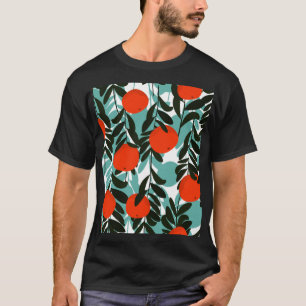 Seamless Orange Fruit Garden Print T-Shirt