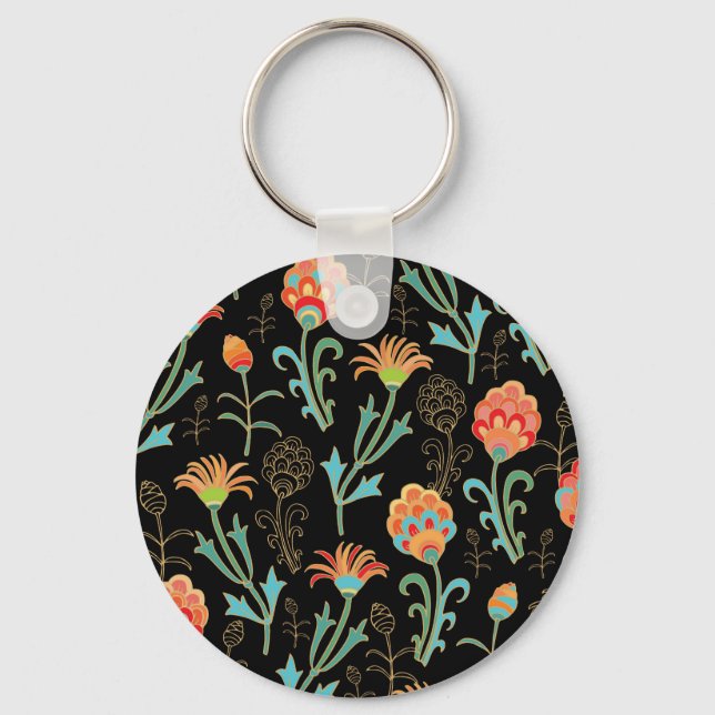Seamless Oriental Floral Elegance Key Ring (Front)