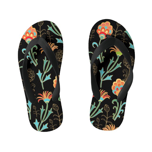 Seamless Oriental Floral Elegance Kid's Thongs (Footbed)