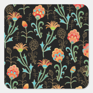 Seamless Oriental Floral Elegance Square Sticker