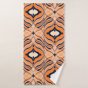 Seamless Oriental pattern, black, orange ornament. Bath Towel