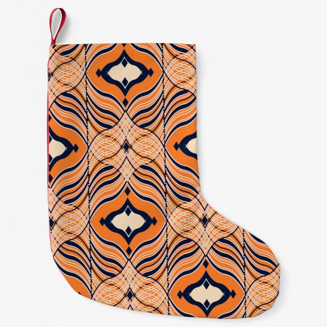 Seamless Oriental pattern, black, orange ornament. Small Christmas Stocking (Front)