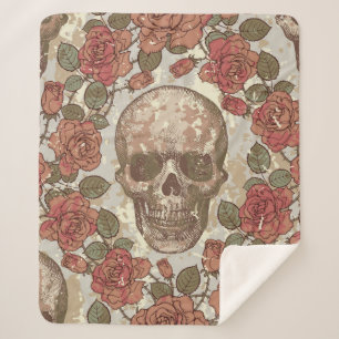 Seamless ornament in a retro style with skulls and sherpa blanket