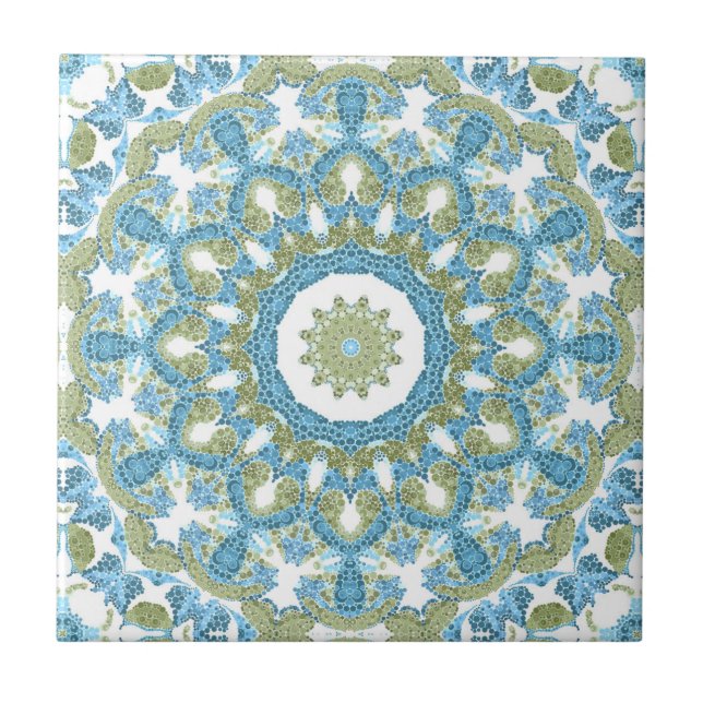 Seamless ornamental blue green white decor decorat ceramic tile (Front)