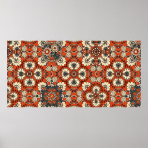 Seamless ornamental pattern with floral and paisle poster
