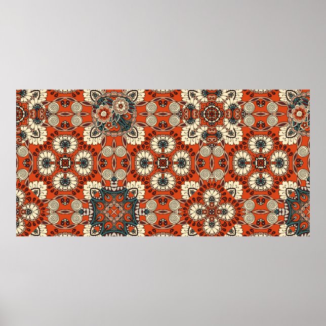 Seamless ornamental pattern with floral and paisle poster (Front)