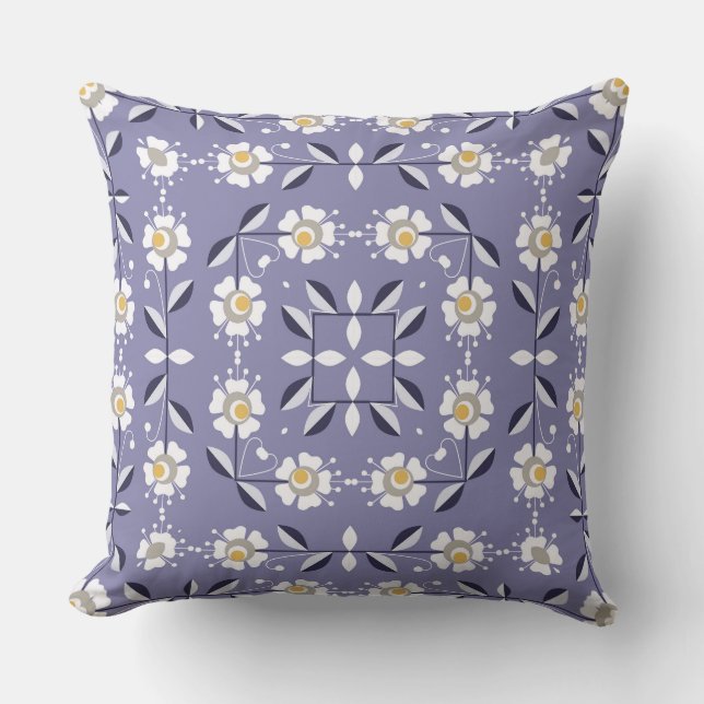 Seamless ornamental violet white flowers pastel bl cushion (Front)