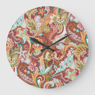 Seamless paisley: elegant background pattern. large clock