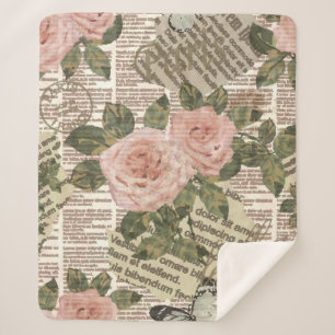 Seamless Paris travel wallpaper. Vintage newspaper Sherpa Blanket