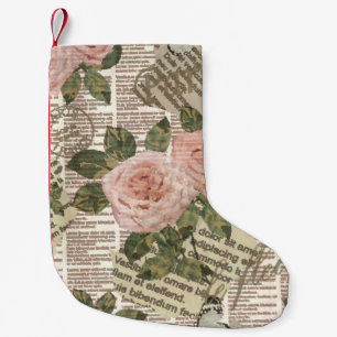 Seamless Paris travel wallpaper. Vintage newspaper Small Christmas Stocking