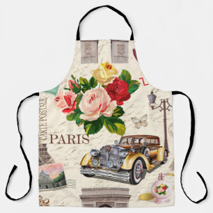 Seamless Paris vintage background with retro car,  Apron