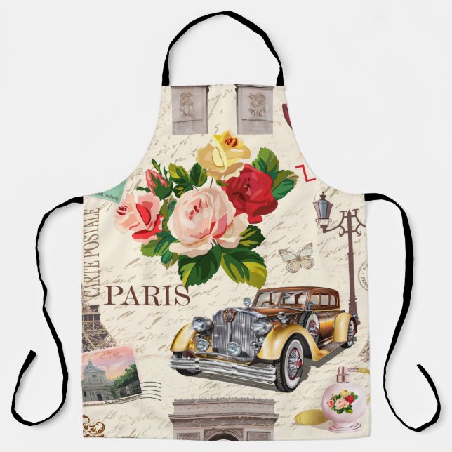 Seamless Paris vintage background with retro car,  Apron (Front)