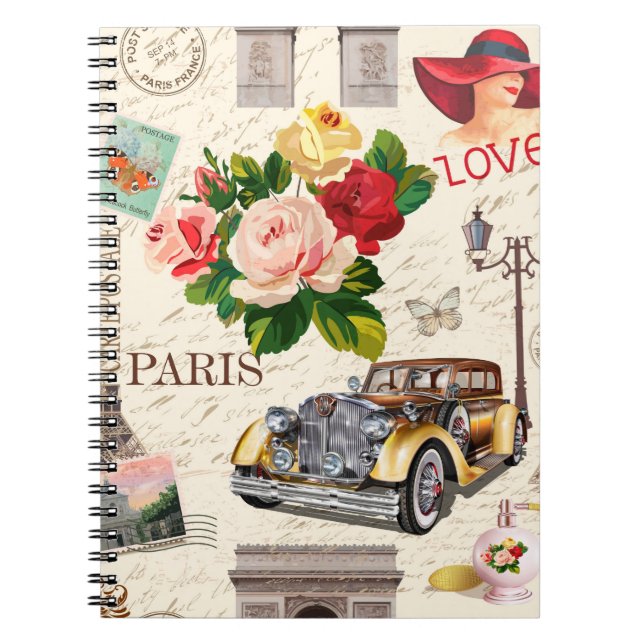 Seamless Paris vintage background with retro car,  Notebook (Front)