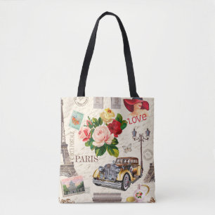 Seamless Paris vintage background with retro car, Tote Bag