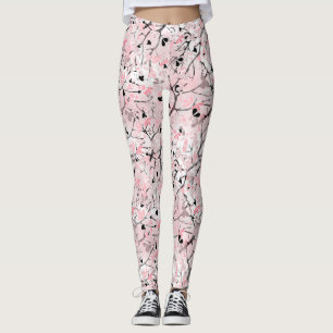 Seamless pastel floral flowers pink blush leaves t leggings
