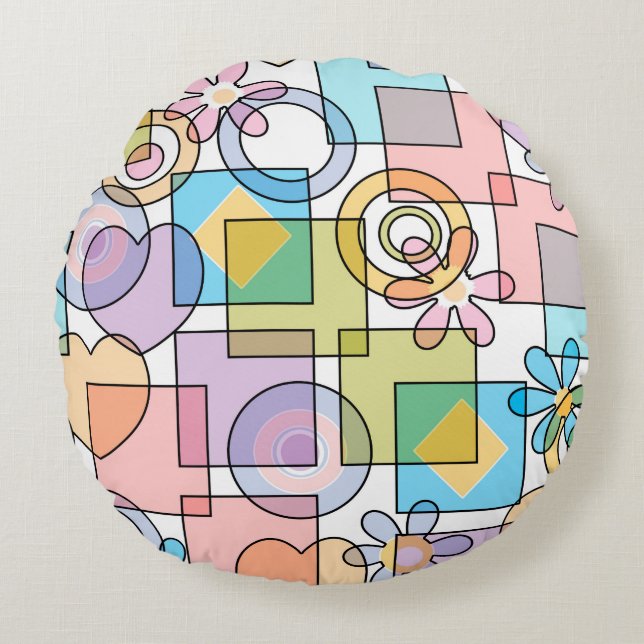 Seamless pastel geometrical shapes squares circles round cushion (Front)