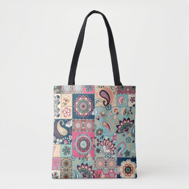 Seamless patchwork background with paisley and flo tote bag (Front)