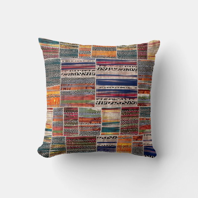 Seamless patchwork collage mix quilt pattern print cushion (Front)
