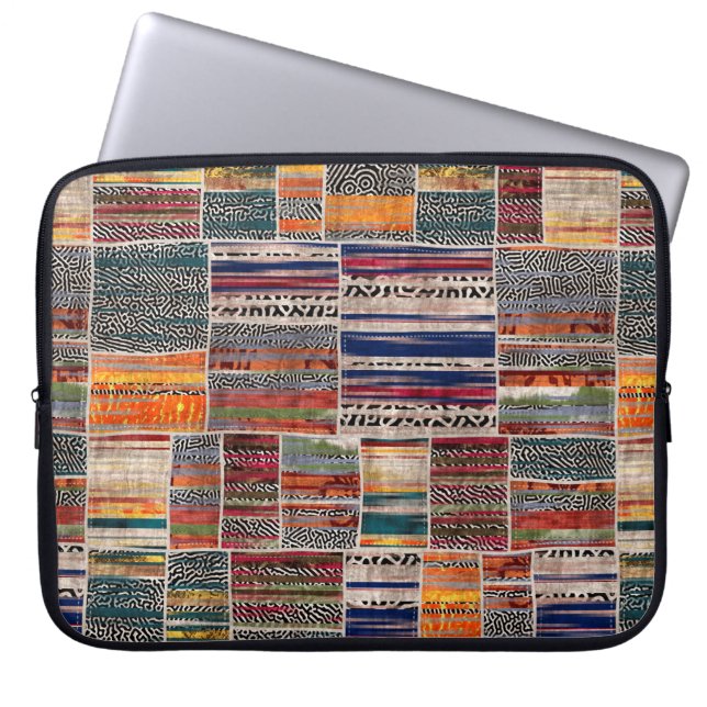 Seamless patchwork collage mix quilt pattern print laptop sleeve (Front)