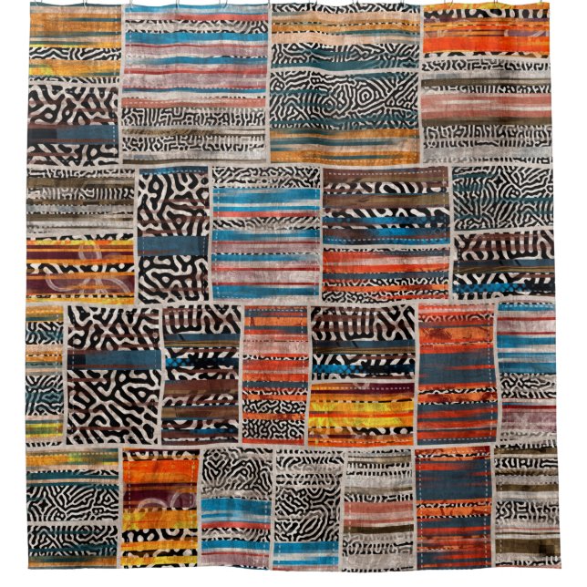 Seamless patchwork collage mix quilt pattern print shower curtain (Front)