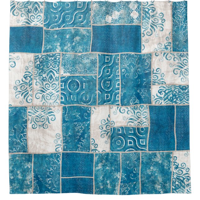 Seamless patchwork collage mix quilt pattern print shower curtain (Front)