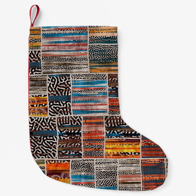 Seamless patchwork collage mix quilt pattern print small christmas stocking (Front)