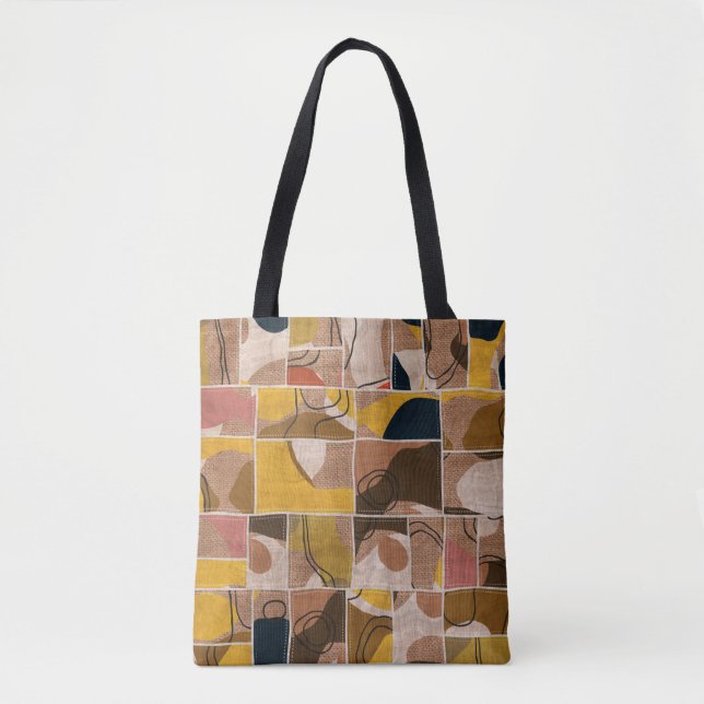 Seamless patchwork collage mix quilt pattern print tote bag (Front)