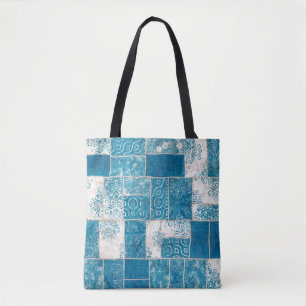 Seamless patchwork collage mix quilt pattern print tote bag