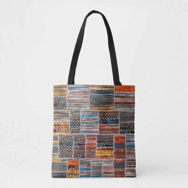 Seamless patchwork collage mix quilt pattern print tote bag (Front)