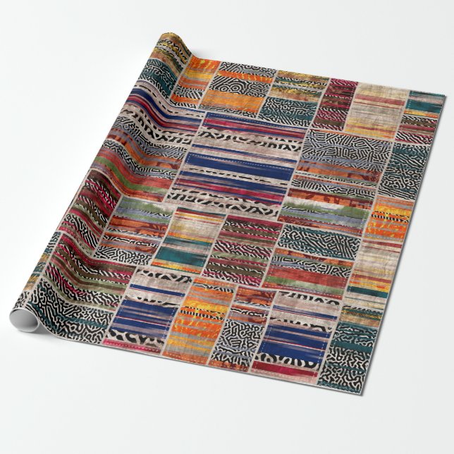 Seamless patchwork collage mix quilt pattern print wrapping paper (Unrolled)