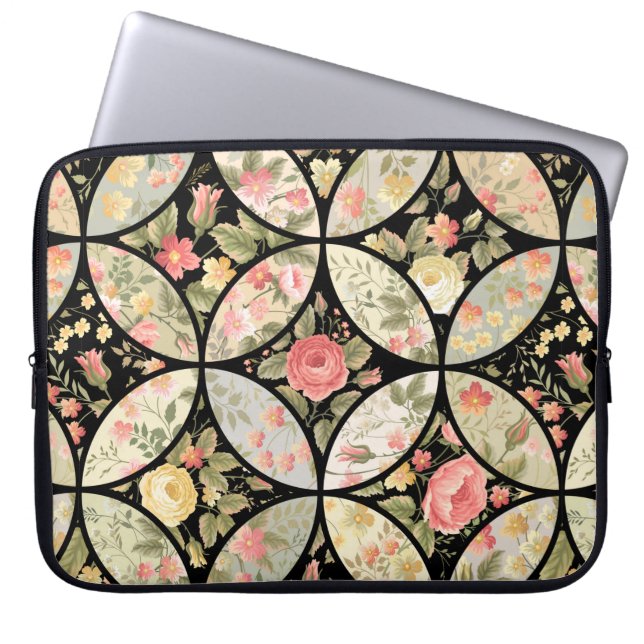 seamless patchwork floral pattern laptop sleeve (Front)