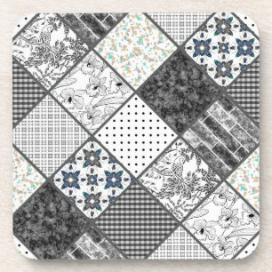 Seamless patchwork monochrom black grey white patc coaster