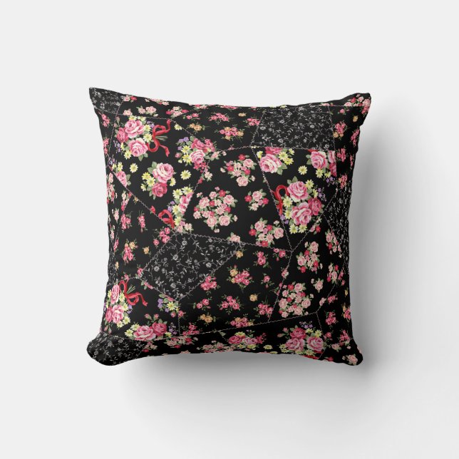 Seamless patchwork of pretty floral design cushion (Front)