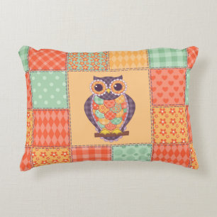 Seamless patchwork owl pattern. Vintage background Decorative Cushion