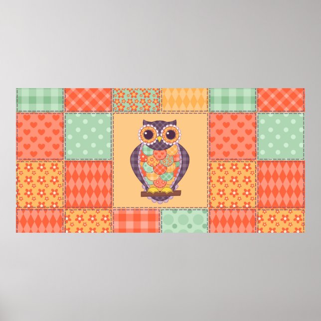 Seamless patchwork owl pattern. Vintage background Poster (Front)