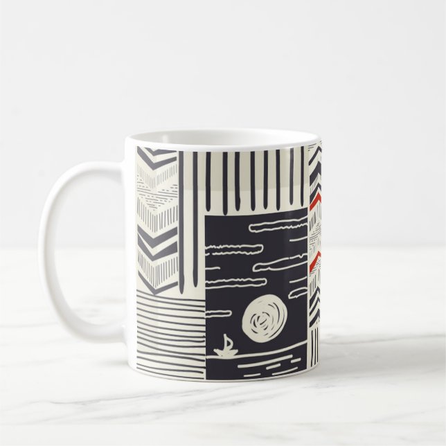 Seamless patchwork pattern from abstract doodles.  coffee mug (Left)