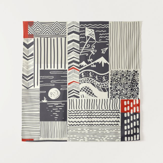 Seamless patchwork pattern from abstract doodles.  tapestry (Front)