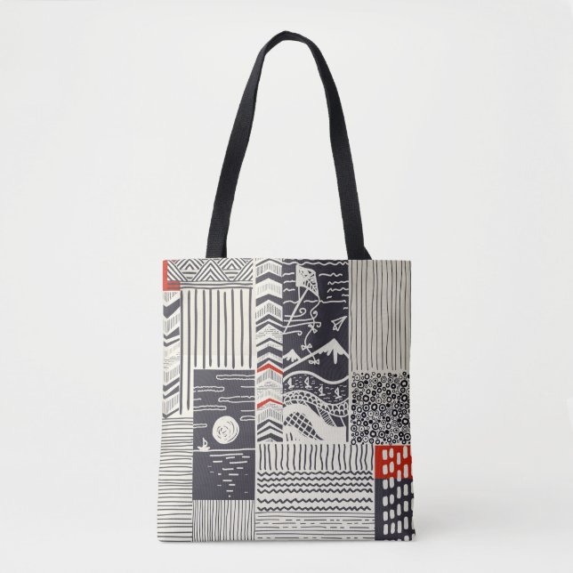 Seamless patchwork pattern from abstract doodles.  tote bag (Front)
