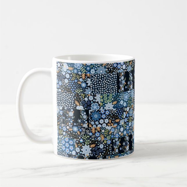 Seamless patchwork pattern from different fabrics  coffee mug (Left)