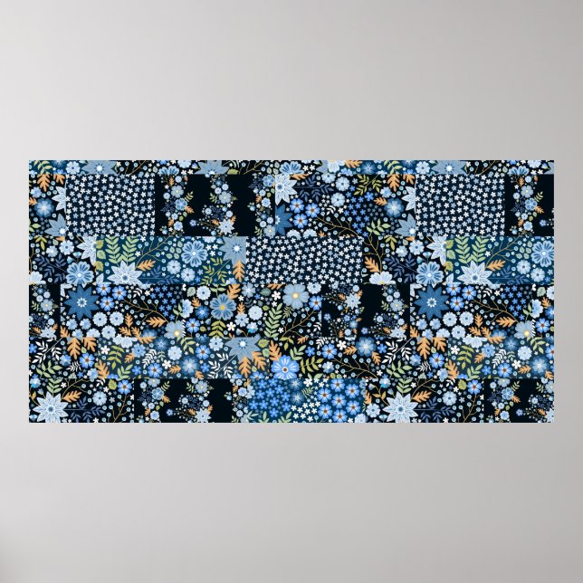 Seamless patchwork pattern from different fabrics  poster (Front)